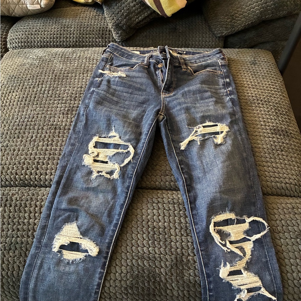 American Eagle Outfitters Ripped Blue Skinny Jeans